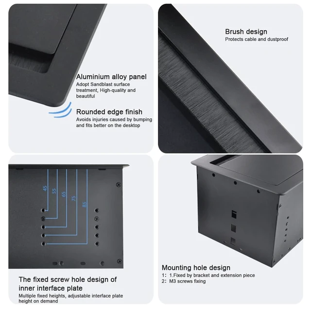 Alt view image 7 of 7 - Conference Table Power hub Conference Table connectivity Box recessed Outlet Desk Outlet recessed Power Strip USB-c 65W Outlet Plug with USB Ports countertop Outlet Socket (Black)