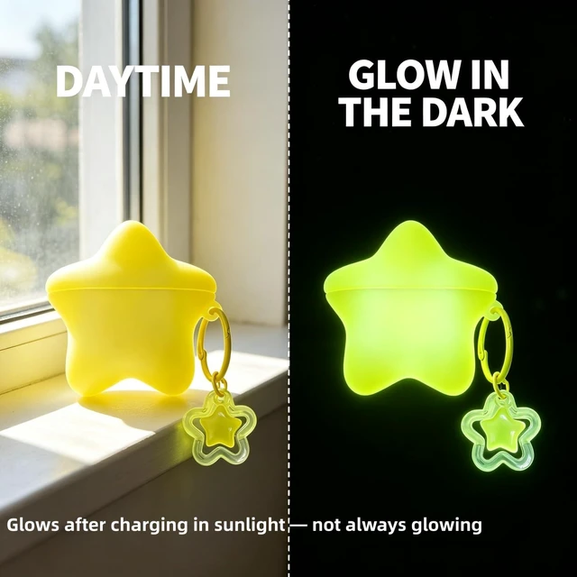 Alt view image 2 of 7 - Case for AirPods Pro 2nd/1st Generation, Glow in the Dark Star Case Yellow Compatible with AirPods Pro2/Pro, Cute Kawaii Earbuds Cover, Gifts with Keychain for Women Girls, Anti-Scratch Drop Protector