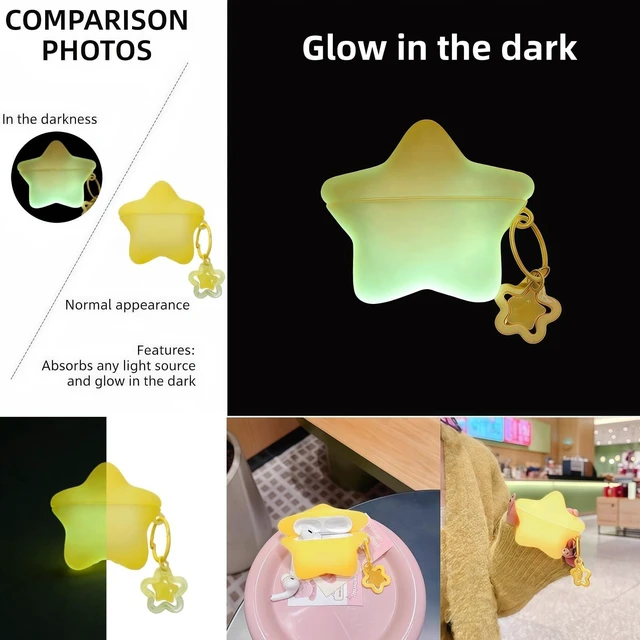 Alt view image 3 of 7 - Case for AirPods Pro 2nd/1st Generation, Glow in the Dark Star Case Yellow Compatible with AirPods Pro2/Pro, Cute Kawaii Earbuds Cover, Gifts with Keychain for Women Girls, Anti-Scratch Drop Protector