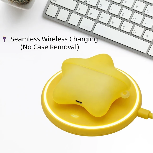 Alt view image 5 of 7 - Case for AirPods Pro 2nd/1st Generation, Glow in the Dark Star Case Yellow Compatible with AirPods Pro2/Pro, Cute Kawaii Earbuds Cover, Gifts with Keychain for Women Girls, Anti-Scratch Drop Protector