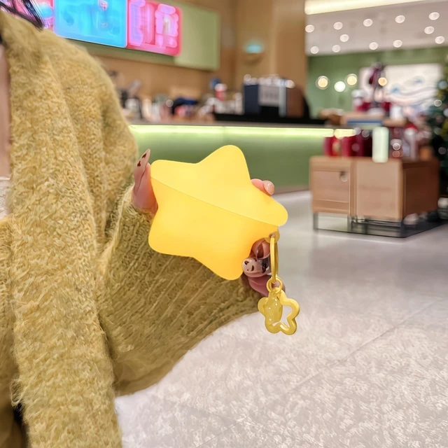 Alt view image 6 of 7 - Case for AirPods Pro 2nd/1st Generation, Glow in the Dark Star Case Yellow Compatible with AirPods Pro2/Pro, Cute Kawaii Earbuds Cover, Gifts with Keychain for Women Girls, Anti-Scratch Drop Protector