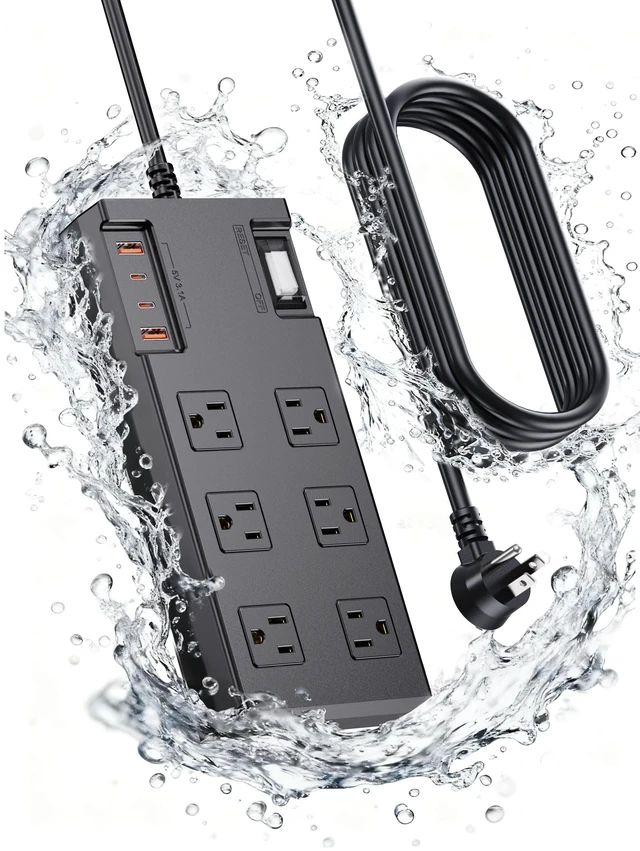 Main image of Outdoor Power Strip Weatherproof 10FT, Waterproof Surge Protector with 6 Outlets 4 USB Ports, Flat Plug Extension Cord for Home Office Patio Porch