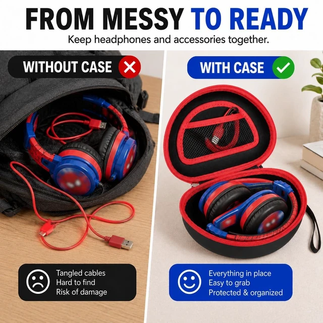 Alt view image 4 of 7 - Kids Headphone Case for eKids, for Beats Solo4 Headphones, Black Hard Shell Case with Mesh Cable Pocket for Kids Headsets, Organized Storage for Home and travel, Box Only