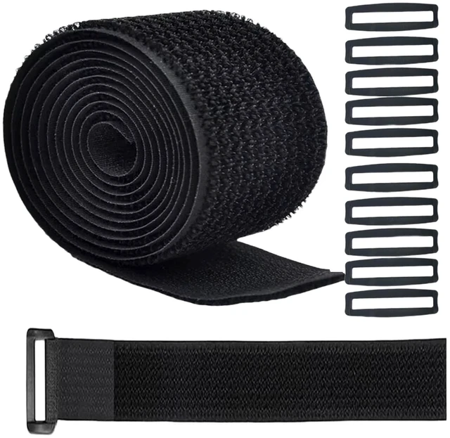 Main image of 16ft 4 inch Wide Cable Straps with 10pcs Buckles, Heavy Duty Nylon Hook and Loop Straps for Fastening Securing, Reusable Cut-to-Length Straps for Organizer or Storage, Black