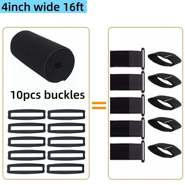 Alt view image 2 of 6 - 16ft 4 inch Wide Cable Straps with 10pcs Buckles, Heavy Duty Nylon Hook and Loop Straps for Fastening Securing, Reusable Cut-to-Length Straps for Organizer or Storage, Black