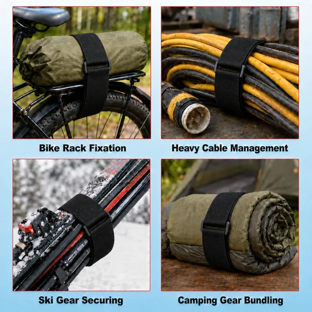 Alt view image 6 of 6 - 16ft 4 inch Wide Cable Straps with 10pcs Buckles, Heavy Duty Nylon Hook and Loop Straps for Fastening Securing, Reusable Cut-to-Length Straps for Organizer or Storage, Black