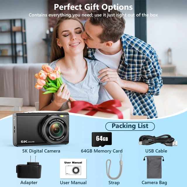 Alt view image 7 of 7 - 5K Digital Camera, 96MP Cameras for Photography with 6X Optical Zoom Autofocus Vlogging Camera for YouTube, 64GB Card, Selfie Lens, Flash, Anti-Shake, Compact Small Travel Cameras for Beginner