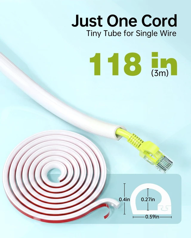 Alt view image 2 of 7 - 118in Silicone Cord Hider for 1 Wire on Wall, 0.59''W x 0.4''H,White Side Open TV Cord Cover, Self-Adhesive Wire Covers for Cords on Wall, Flexible Cable Concealer for Home Office