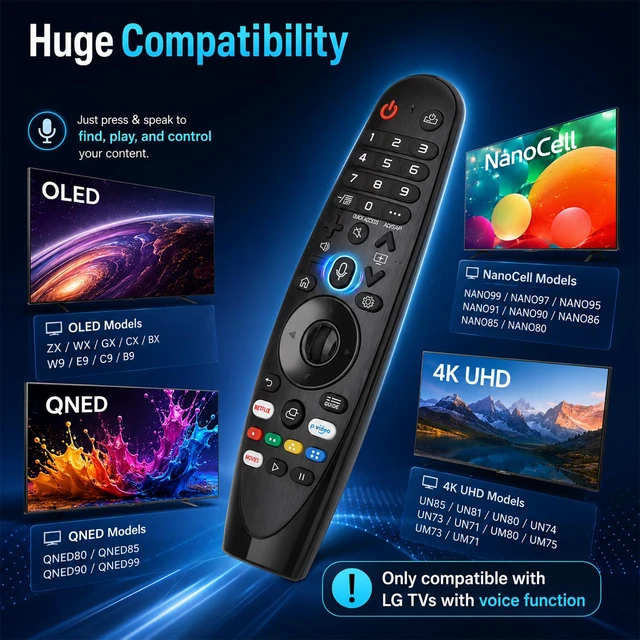 Alt view image 2 of 7 - Voice Magic for LG TV Remote, for LG OLED, QNED, NanoCell, UHD, WebOS TVs for LG Remote Control for Smart TV, AKB75855501, MR18BA, MR19BA, MR20GA, MR21GA/GC, MR22GA/GN, MR23GA/GN, MR24GA/GN