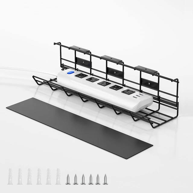 Main image of 1 Pack Under Desk Cable Management Tray, Black Metal Under Desk Cable Tray, Easy Install Pre-drilled, Holds 15lb, Wire Management Under Desk, Large Capacity, Fits Desk/Wall