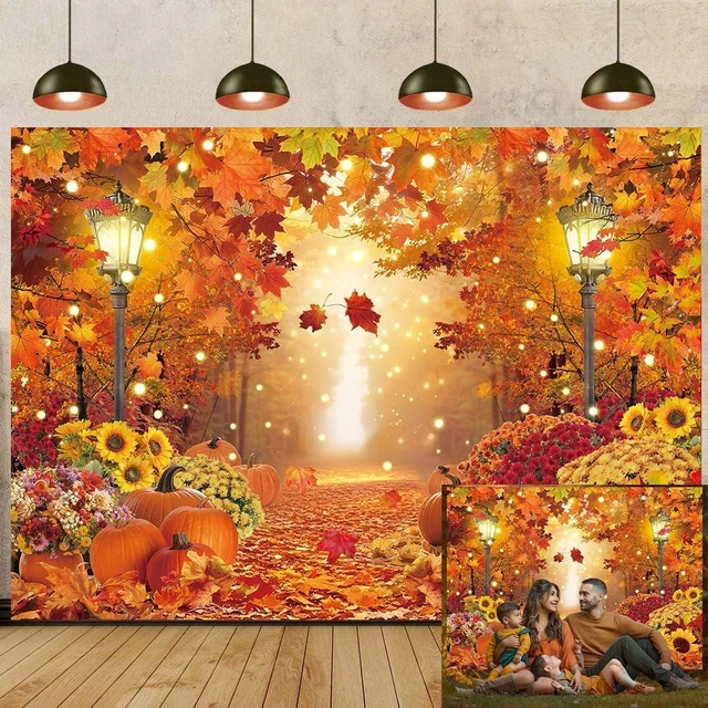 Main image of 10x8ft Fall Photo Backdrop Autumn Maple Leaves Forest Scenery Backdrop Autumn Harvest Photography Background,Fall Thanksgiving Day Friendsgiving Party Decorations Banner Booth Props
