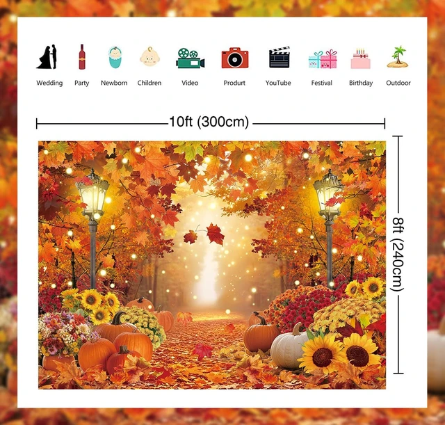 Alt view image 6 of 7 - 10x8ft Fall Photo Backdrop Autumn Maple Leaves Forest Scenery Backdrop Autumn Harvest Photography Background,Fall Thanksgiving Day Friendsgiving Party Decorations Banner Booth Props