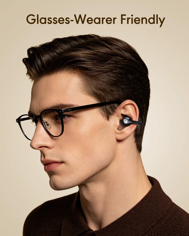 Alt view image 7 of 7 - Open Ear Earbuds, Clip-On Wireless Headphones, Lightweight Secure Fit, 14mm Drivers Powerful Sound, 40H Playtime, Sweatproof Bluetooth 6.0 Glasses Friendly for Sports Running Workout Gift(Black)