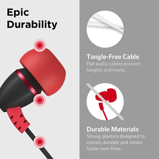 Alt view image 3 of 7 - BestBuds Ear Buds for Kids for School - Safe & Comfortable, Volume Limited, Wired Earbuds for Kids with an in-Line Microphone, Travel Case, and Splitter - Red/Black