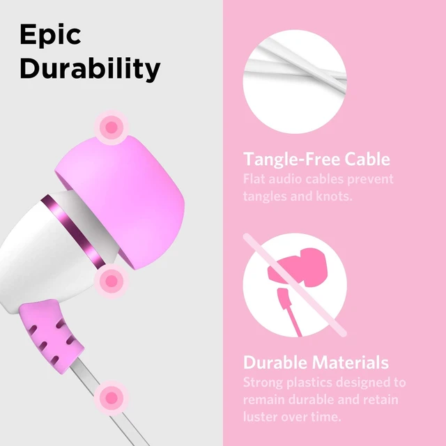 Alt view image 3 of 7 - BestBuds Ear Buds for Kids for School - Safe & Comfortable, Volume Limited, Wired Earbuds for Kids with an in-Line Microphone, Travel Case, and Splitter - Pink