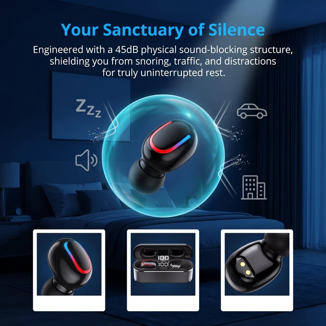 Alt view image 7 of 7 - Sleep Invisible Wireless Noise Cancelling Earbuds for Side Sleepers Zero Pressure Sleep earphone, 36H Playtime, Sleep Headphones for Noise Blocking, White Noise,Overnight Comfort