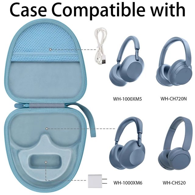Alt view image 2 of 7 - Hard Case for Sony WH-CH730N/CH720N/1000XM6/1000XM5, Light Blue Travel Case Compatible with Sony WH-CH520, Features a Mesh Pocket for Accessories. Hand Strap for Easy Carrying. Case Only