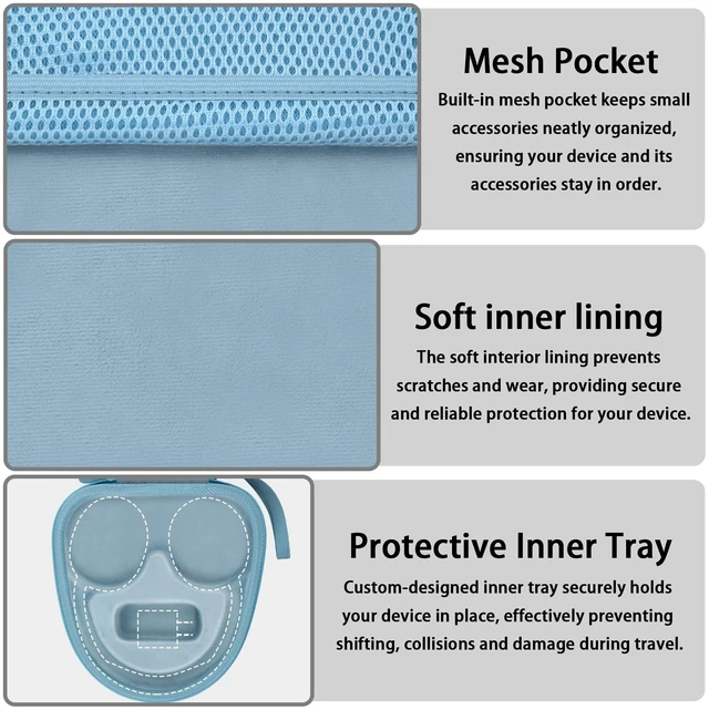 Alt view image 4 of 7 - Hard Case for Sony WH-CH730N/CH720N/1000XM6/1000XM5, Light Blue Travel Case Compatible with Sony WH-CH520, Features a Mesh Pocket for Accessories. Hand Strap for Easy Carrying. Case Only