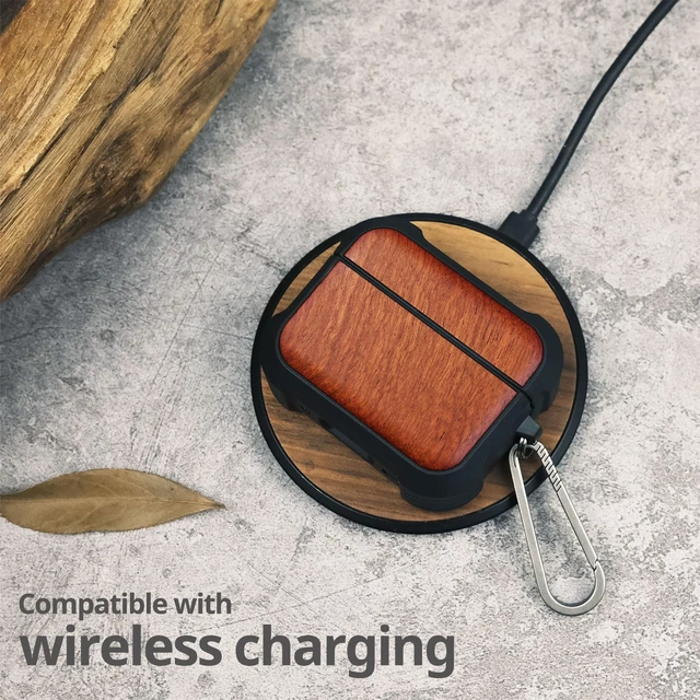 Alt view image 5 of 7 - Solid Wood Case for AirPods Pro 3, Natural Grain, Rosy AirPods Pro Case 3rd Generation, Titanium metal Quick-Release Keychain, Compatible with Wireless Charging, Wood-Engraved