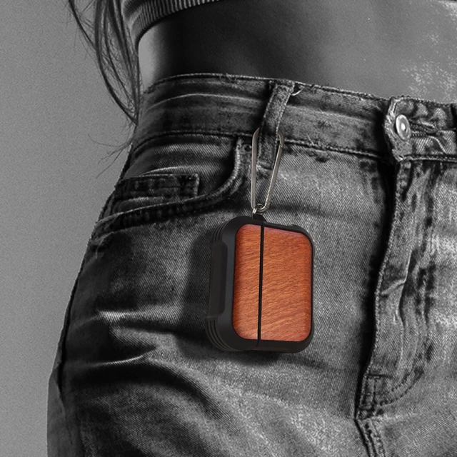 Alt view image 6 of 7 - Solid Wood Case for AirPods Pro 3, Natural Grain, Rosy AirPods Pro Case 3rd Generation, Titanium metal Quick-Release Keychain, Compatible with Wireless Charging, Wood-Engraved