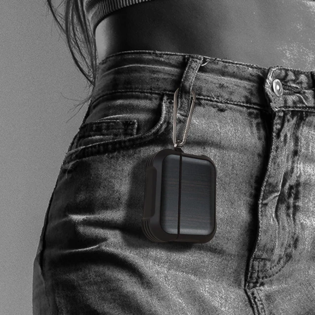 Alt view image 6 of 7 - Solid Wood Case for AirPods Pro 3, Natural Grain, Black AirPods Pro Case 3rd Generation, Titanium metal Quick-Release Keychain, Compatible with Wireless Charging, Wood-Engraved