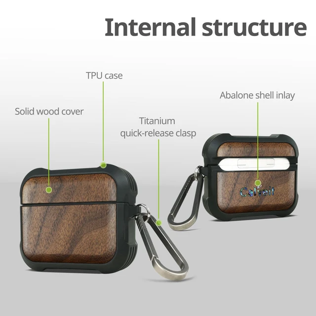 Alt view image 4 of 7 - Solid Wood Case for AirPods Pro 3, Natural Grain, Walnut AirPods Pro Case 3rd Generation, Titanium metal Quick-Release Keychain, Compatible with Wireless Charging, Wood-Engraved