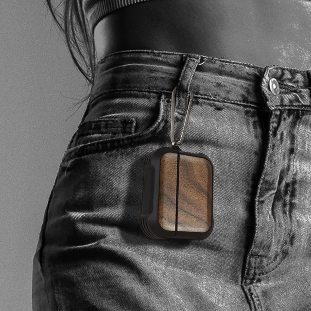 Alt view image 6 of 7 - Solid Wood Case for AirPods Pro 3, Natural Grain, Walnut AirPods Pro Case 3rd Generation, Titanium metal Quick-Release Keychain, Compatible with Wireless Charging, Wood-Engraved