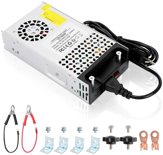 Main image of 110V AC to 12V DC Converter 12V 50A 600W Power Supply Transformer 12 Volt Switching Power Supply Max 50A 600W Adapter SMPS, for LED Strip Light CCTV Camera Security System Radio 3D Printer