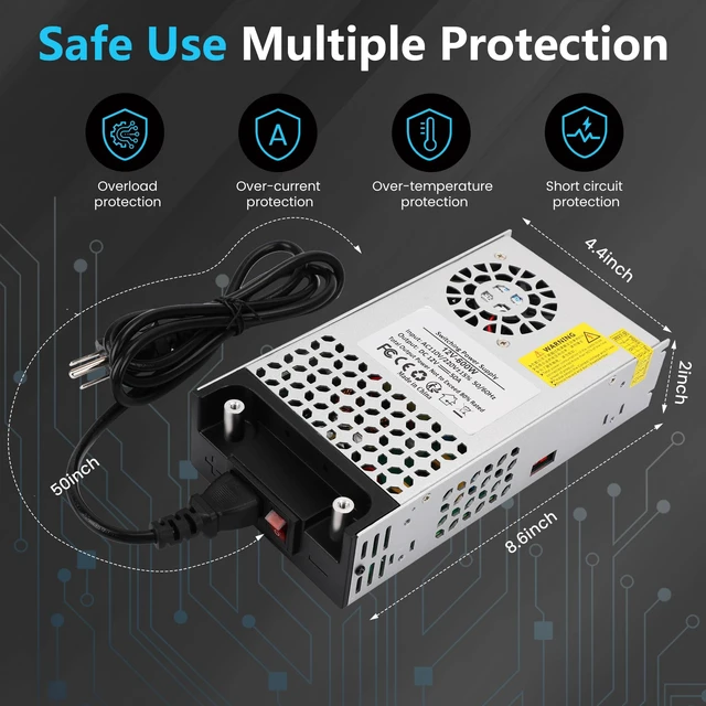 Alt view image 5 of 7 - 110V AC to 12V DC Converter 12V 50A 600W Power Supply Transformer 12 Volt Switching Power Supply Max 50A 600W Adapter SMPS, for LED Strip Light CCTV Camera Security System Radio 3D Printer