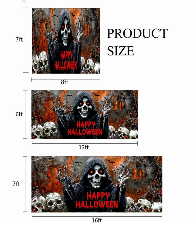 Alt view image 4 of 4 - Halloween Garage Door Cover Banner Decorations, Scary Halloween Skull Ghosts Holiday Outdoor Car Garage Door Murals Buddy Decorations Backdrops Party Wall Decor Extra Large 16 X 7 Ft