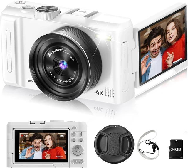 Main image of 4K Digital Camera for Photography, 3" 180° Flip Screen with 64GB Card 50MP Vlogging Camera, 4K Video Recording, 18X Digital Zoom, Built-In Flash, Compact Travel Size, Great For Teens & Beginner