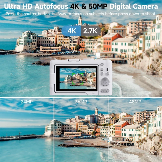 Alt view image 4 of 7 - 4K Digital Camera for Photography, 3" 180° Flip Screen with 64GB Card 50MP Vlogging Camera, 4K Video Recording, 18X Digital Zoom, Built-In Flash, Compact Travel Size, Great For Teens & Beginner
