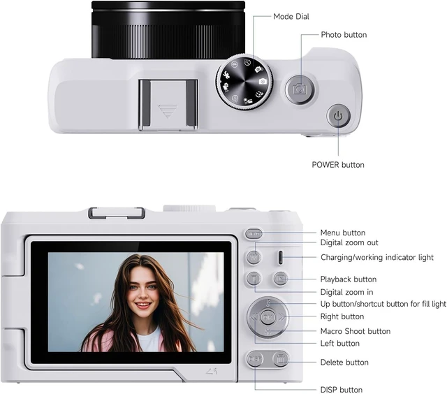 Alt view image 7 of 7 - 4K Digital Camera for Photography, 3" 180° Flip Screen with 64GB Card 50MP Vlogging Camera, 4K Video Recording, 18X Digital Zoom, Built-In Flash, Compact Travel Size, Great For Teens & Beginner