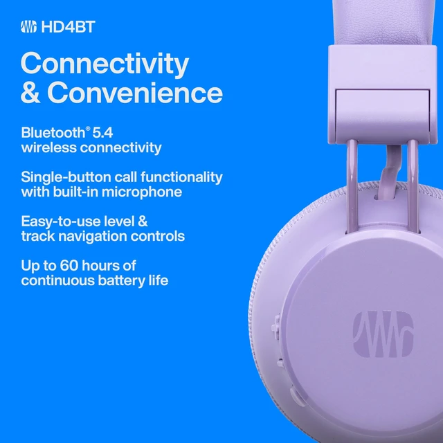 Alt view image 4 of 7 - Eris HD4BT Over-Ear Closed-Back Wireless Headphones, Bluetooth, ANC Noise Cancelling, Up to 60 Hours Battery Life, Studio Headphones for Mixing, Monitoring, Recording, Mystic Purple
