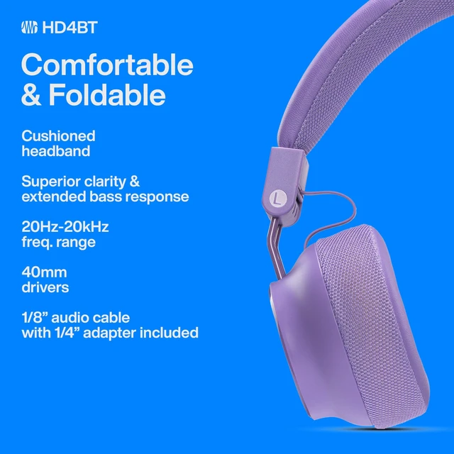 Alt view image 5 of 7 - Eris HD4BT Over-Ear Closed-Back Wireless Headphones, Bluetooth, ANC Noise Cancelling, Up to 60 Hours Battery Life, Studio Headphones for Mixing, Monitoring, Recording, Mystic Purple