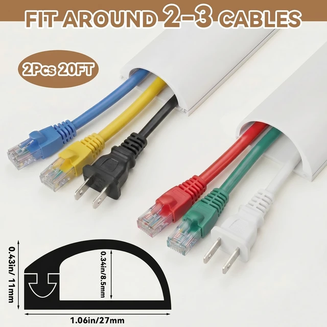Alt view image 2 of 6 - 2 Pcs Silicone Wall Wire Hider Flexible Cord Hider,White,Large-20 ft Electric Cord Cover, Self-adhesive, Cable Hider for Wall, Floor, Side Open Wire Covers, for Mounted TV Home Office Management