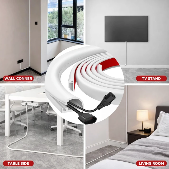 Alt view image 6 of 6 - 2 Pcs Silicone Wall Wire Hider Flexible Cord Hider,White,Large-20 ft Electric Cord Cover, Self-adhesive, Cable Hider for Wall, Floor, Side Open Wire Covers, for Mounted TV Home Office Management
