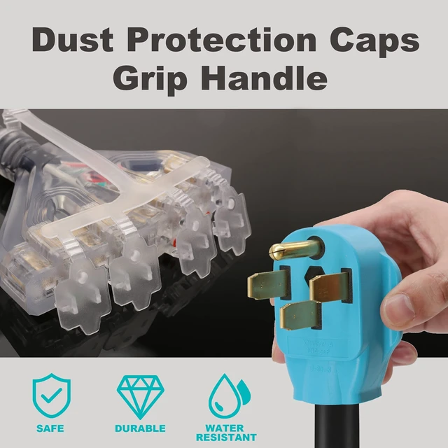 Alt view image 4 of 7 - 50 Amp to 110V RV/Generator Distribution Adapter Cord NEMA 14-50P Male to 4X 5-15R/5-20R T-Blade Household Outlet Female with Dust Protection Caps, ETL Listed