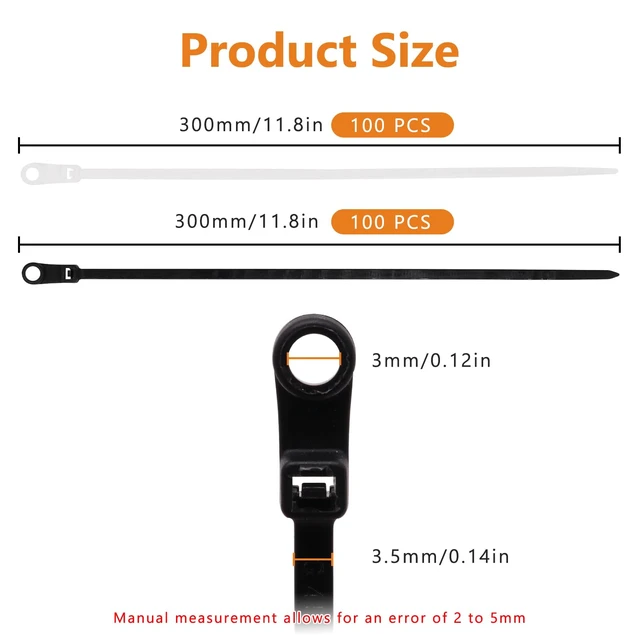 Alt view image 2 of 7 - 12 Inch Zip Ties with Screw Hole, 200Pcs Mount Head Cable Ties Plastic Self Locking Screw Mount Wire Ties for Indoor and Outdoor, 50 LBS, Black+White