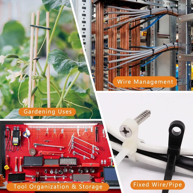 Alt view image 6 of 7 - 12 Inch Zip Ties with Screw Hole, 200Pcs Mount Head Cable Ties Plastic Self Locking Screw Mount Wire Ties for Indoor and Outdoor, 50 LBS, Black+White