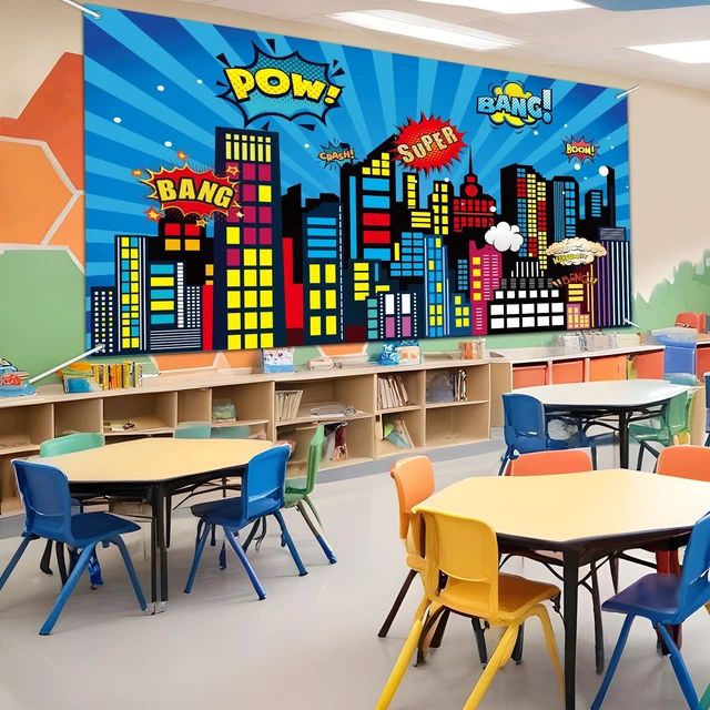 Alt view image 3 of 6 - Large Super Theme Hero Party Backdrop Decoration 12x7ft One-piece Inspirational Decor for Classroom Back to School Wall Mural Hero Theme Backdrop Motivational Bulletin Board Photo Booth Props Supplies