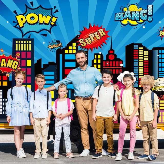 Alt view image 4 of 6 - Large Super Theme Hero Party Backdrop Decoration 12x7ft One-piece Inspirational Decor for Classroom Back to School Wall Mural Hero Theme Backdrop Motivational Bulletin Board Photo Booth Props Supplies