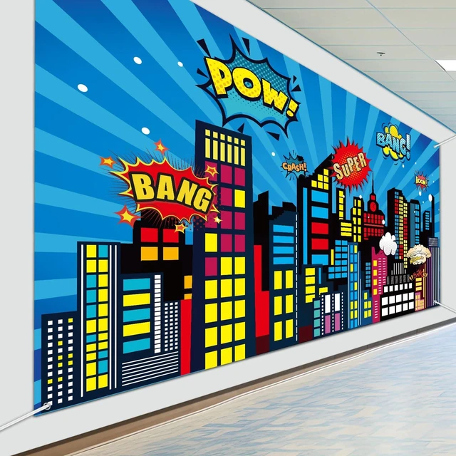 Main image of Large Super Theme Hero Party Backdrop Decoration 12x7ft One-piece Inspirational Decor for Classroom Back to School Wall Mural Hero Theme Backdrop Motivational Bulletin Board Photo Booth Props Supplies