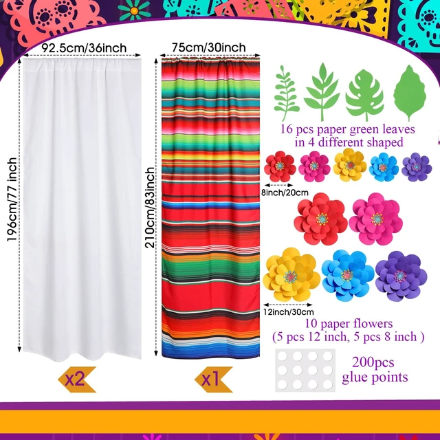 Alt view image 2 of 7 - 19 Pcs Mexican Backdrop Curtain Paper Flowers, Green, Leaves Polyester Curtains for Arch Decor, Princess Party Photo Booth, Elegant Fiesta Supplies, Cinco De Mayo Wedding Decor