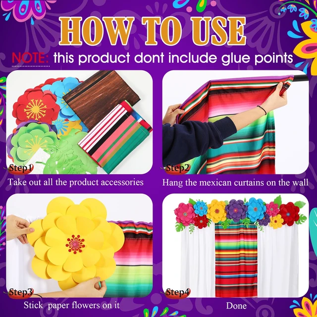 Alt view image 3 of 7 - 19 Pcs Mexican Backdrop Curtain Paper Flowers, Green, Leaves Polyester Curtains for Arch Decor, Princess Party Photo Booth, Elegant Fiesta Supplies, Cinco De Mayo Wedding Decor