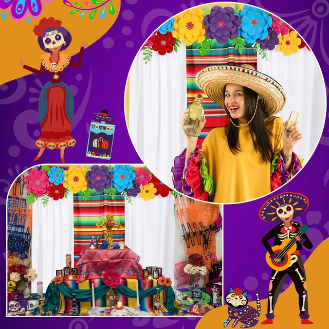 Alt view image 6 of 7 - 19 Pcs Mexican Backdrop Curtain Paper Flowers, Green, Leaves Polyester Curtains for Arch Decor, Princess Party Photo Booth, Elegant Fiesta Supplies, Cinco De Mayo Wedding Decor