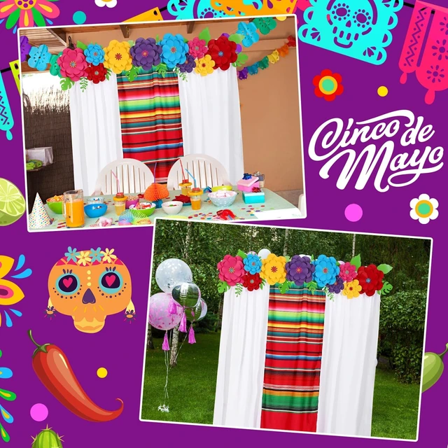 Alt view image 7 of 7 - 19 Pcs Mexican Backdrop Curtain Paper Flowers, Green, Leaves Polyester Curtains for Arch Decor, Princess Party Photo Booth, Elegant Fiesta Supplies, Cinco De Mayo Wedding Decor