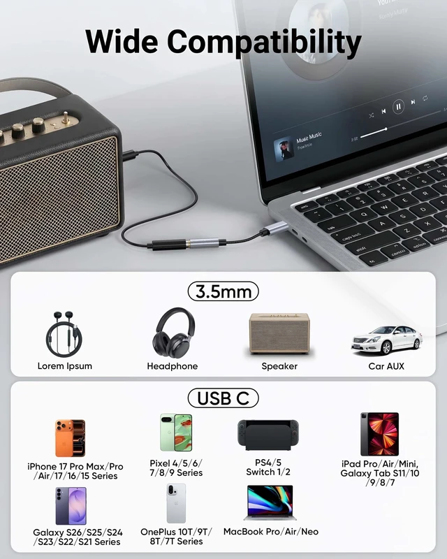 Alt view image 7 of 7 - USB C to 3.5mm Headphone Jack Adapter 20-Pack,USBC to AUX Audio HiFi Dongle | Braided Type-C to 1/8 inch Audio Cord for iPhone 17/16/15 Pro/Max,Samsung Galaxy S25/S24/S23 Ultra,iPad Pro, MacBook