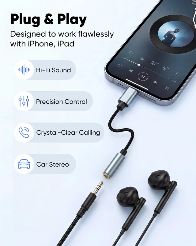 Alt view image 3 of 7 - USB C to 3.5mm Headphone Jack Adapter 20-Pack,USBC to AUX Audio HiFi Dongle | Braided Type-C to 1/8 inch Audio Cord for iPhone 17/16/15 Pro/Max,Samsung Galaxy S25/S24/S23 Ultra,iPad Pro, MacBook
