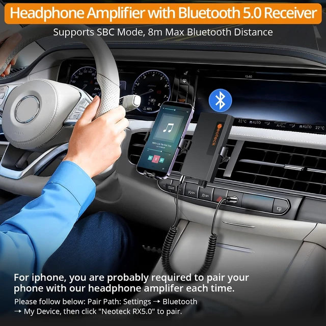 Alt view image 3 of 7 - Headphone Amplifier Bluetooth 5.0 Headphone Amp 16-300 HiFi Audio Receiver, Dual Gain, 1500mAh Battery, 3.5mm AUX In/Out, Portable, For Smartphones, Laptops, MP3, CD Players